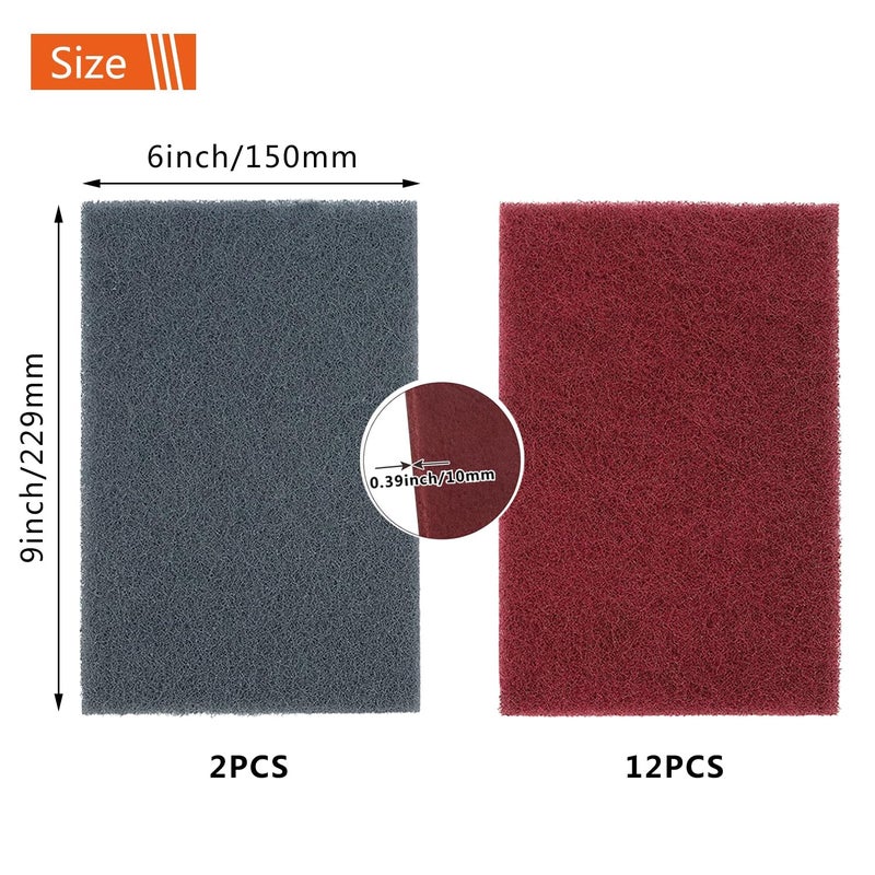 Tshya 6" x 9" Gray & Maroon General Purpose Scuff Pads, 14 Pack Automotive Scratch Brite Pads for Sanding, Paint Prep, Restoration Tear-Resistant, Durable Non-Woven Abrasive Pads - Image 2